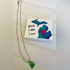 Great Lakes Green Beach Glass Necklace  -Handcrafted